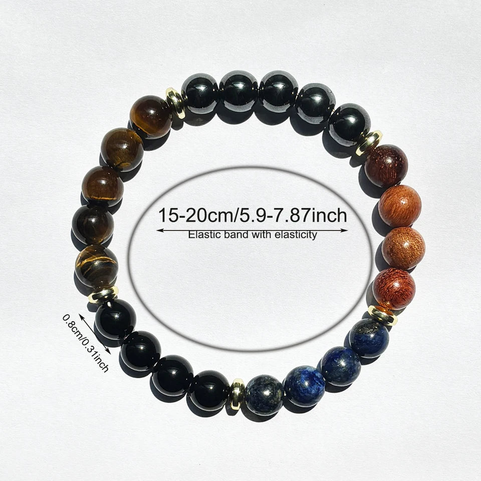 ✨ Wealth and Prosperity Bracelet – Tiger Eye Stone & Lapis Lazuli with Natural Wood Beads – Handmade Unisex Jewelry