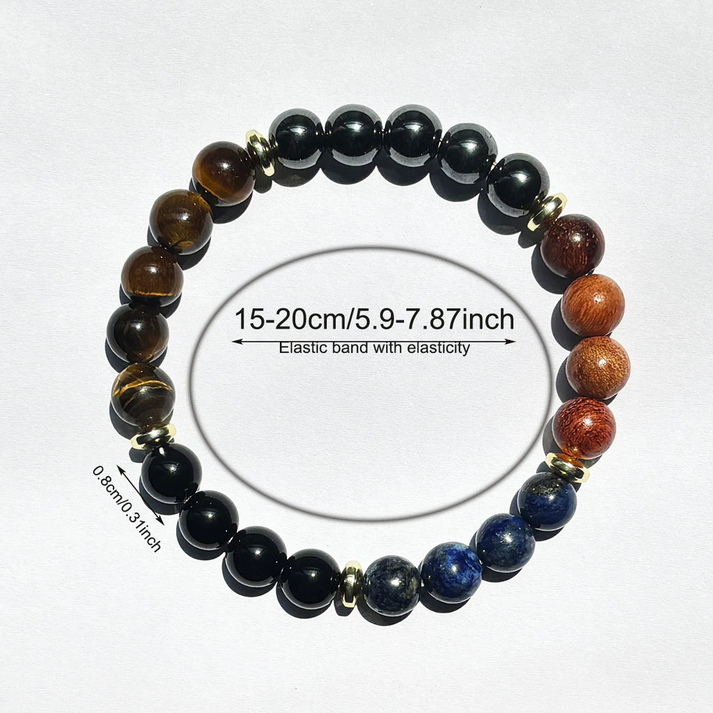 ✨ Wealth and Prosperity Bracelet – Tiger Eye Stone & Lapis Lazuli with Natural Wood Beads – Handmade Unisex Jewelry