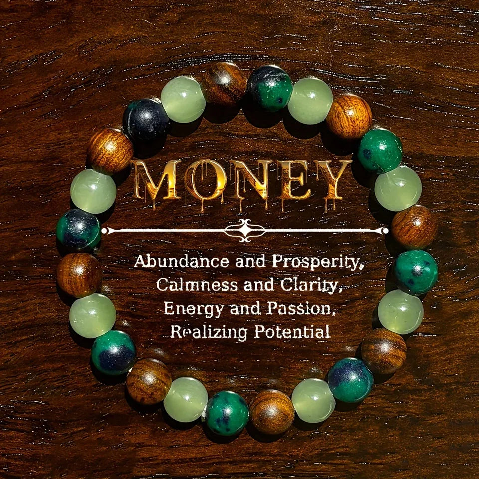 ✨ Wealth and Prosperity Attracting Bracelet – Handmade with Natural Stone and Wooden Beads 18cm