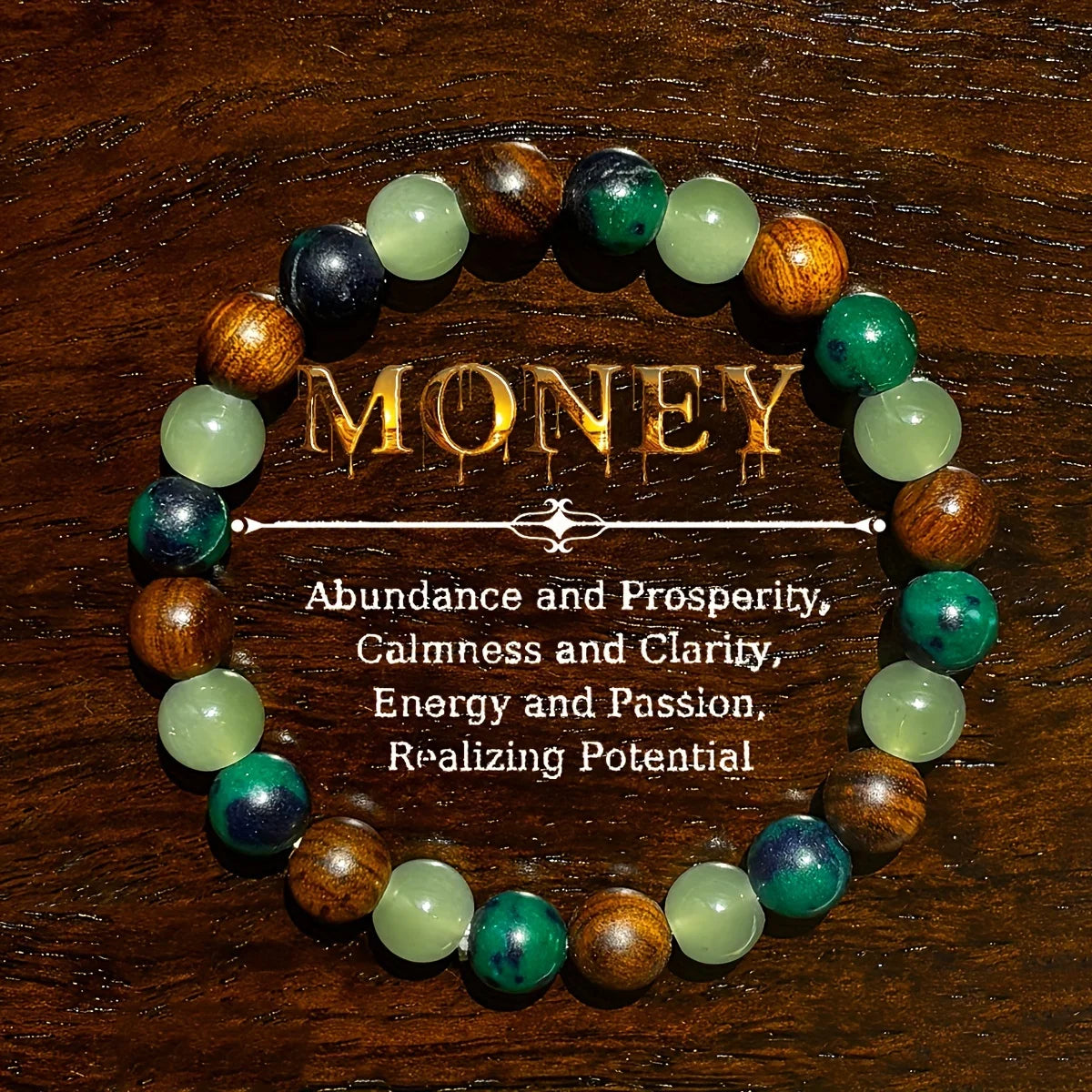 ✨ Wealth and Prosperity Attracting Bracelet – Handmade with Natural Stone and Wooden Beads