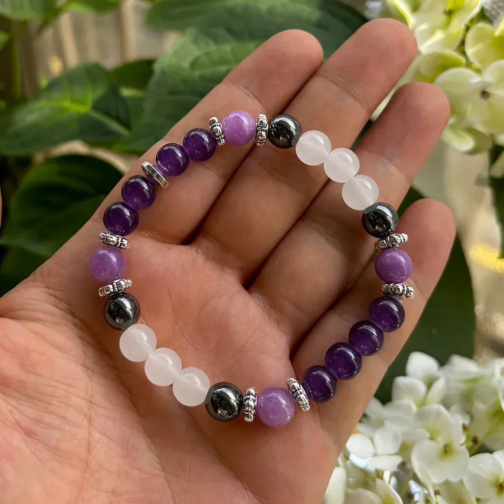💜 The "Deep Sleep" Synergy Bracelet: Amethyst & Hematite for Rest & Resilience (Homeopathic Aid)