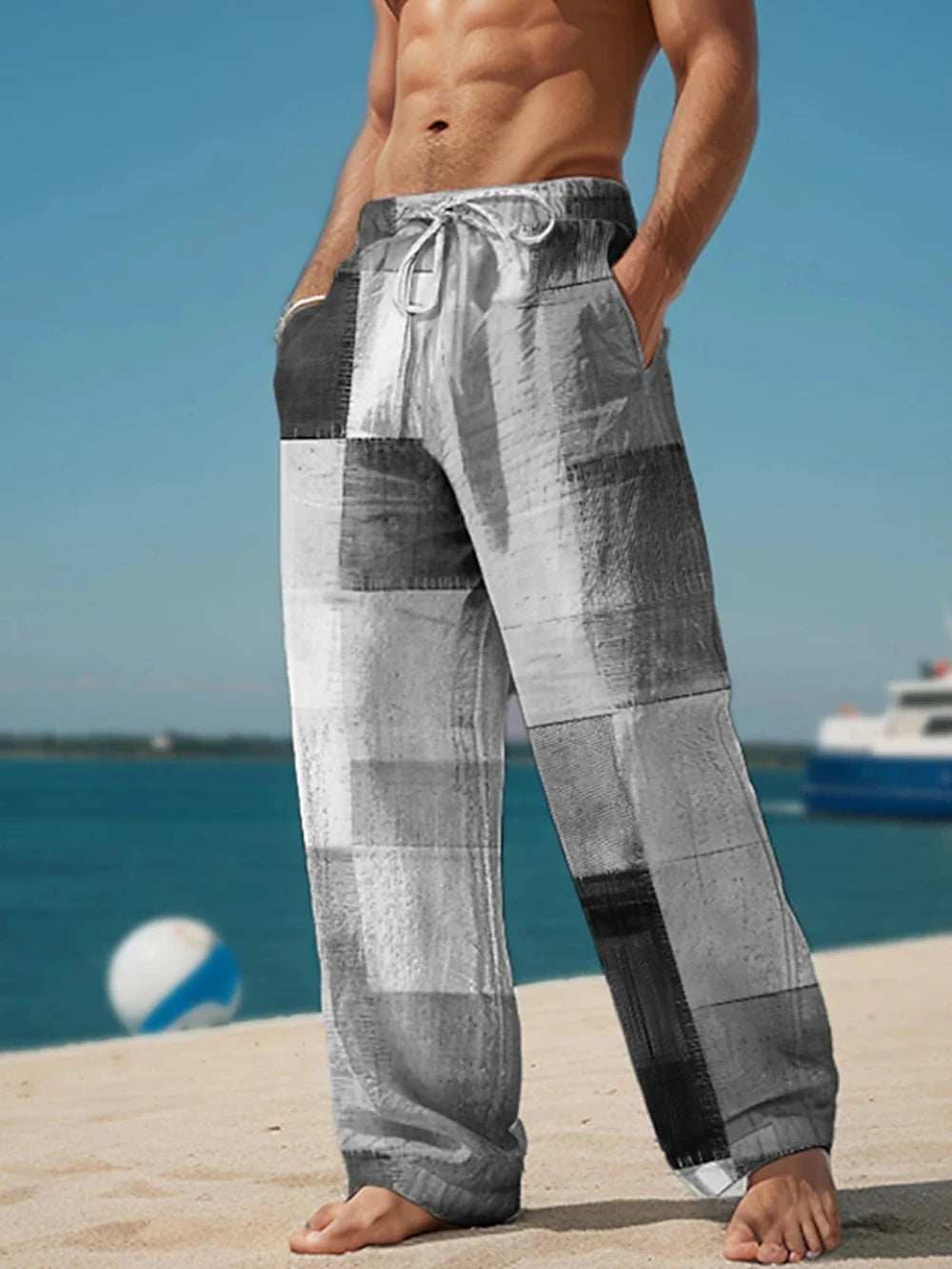 ✨ The Modern Heritage 3D Color-Block Plaid Resort Pants: Premium Men's Straight-Leg Summer Beach Trousers – High-Definition Graphic Design, High-Tension Elastic Waist, and Inclusive Sizing (Up to 6XL) D16PHH24102922571