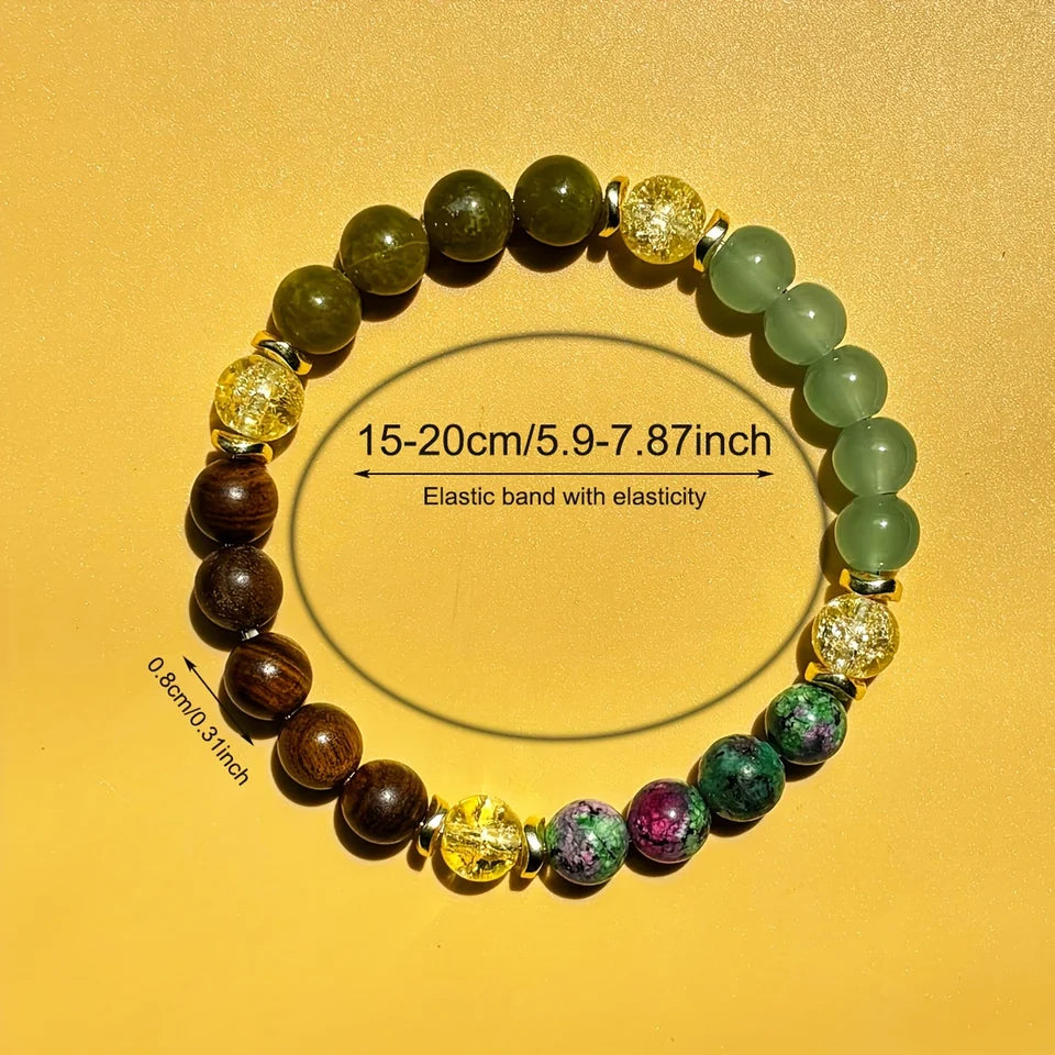 ✨ Chance Bracelet – Natural Stone and Wood Beads – Unisex Handmade Stretch Bracelet Symbolizing Prosperity, Wealth, and Abundance