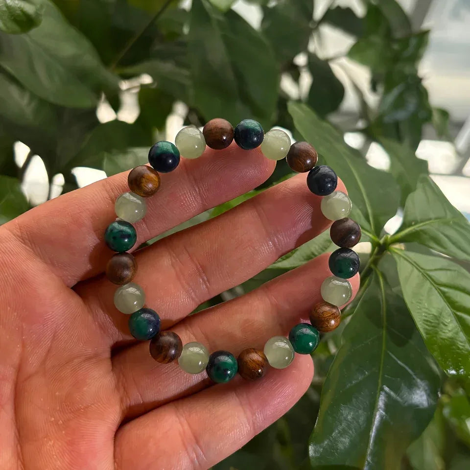 ✨ Wealth and Prosperity Attracting Bracelet – Handmade with Natural Stone and Wooden Beads