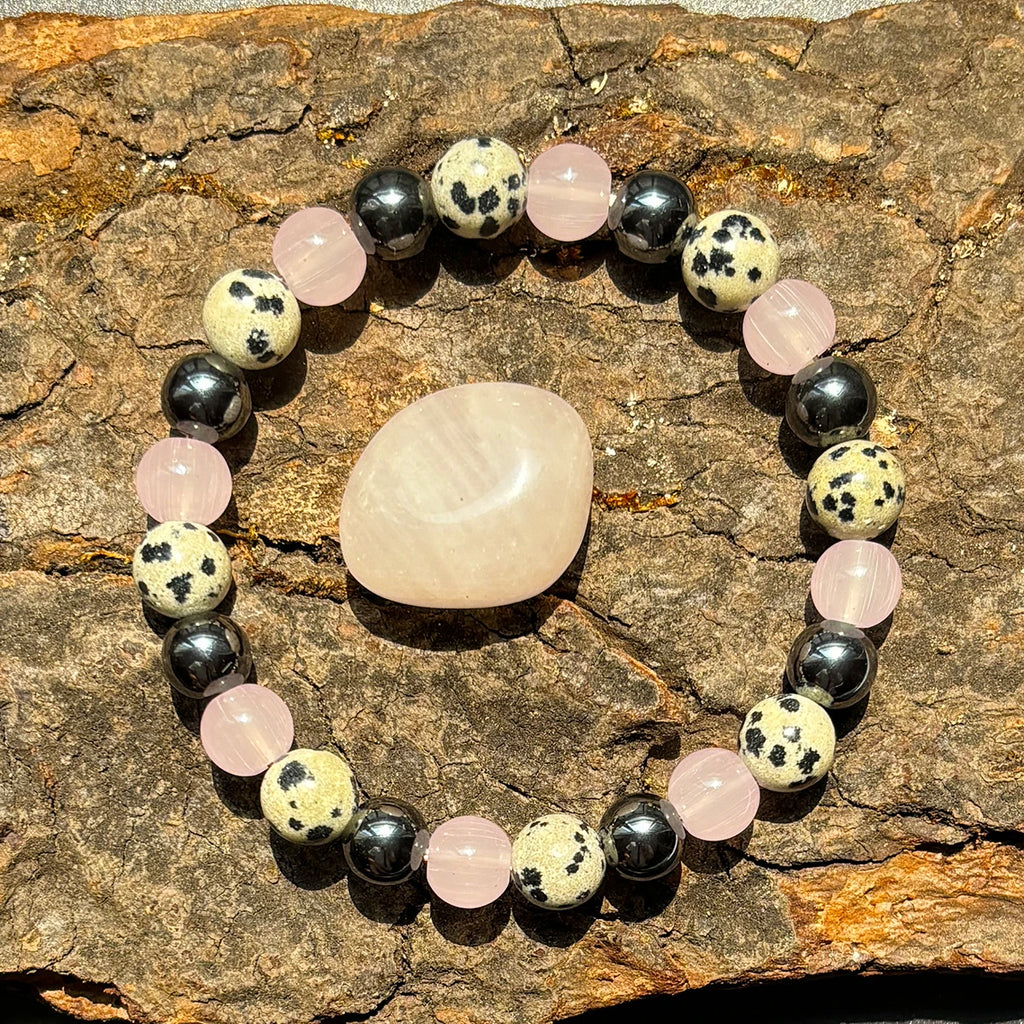 ✨ Handmade 8mm Alabaster and Hematite Beaded Bracelet – Unisex Natural Stone Jewelry for Style & Balance