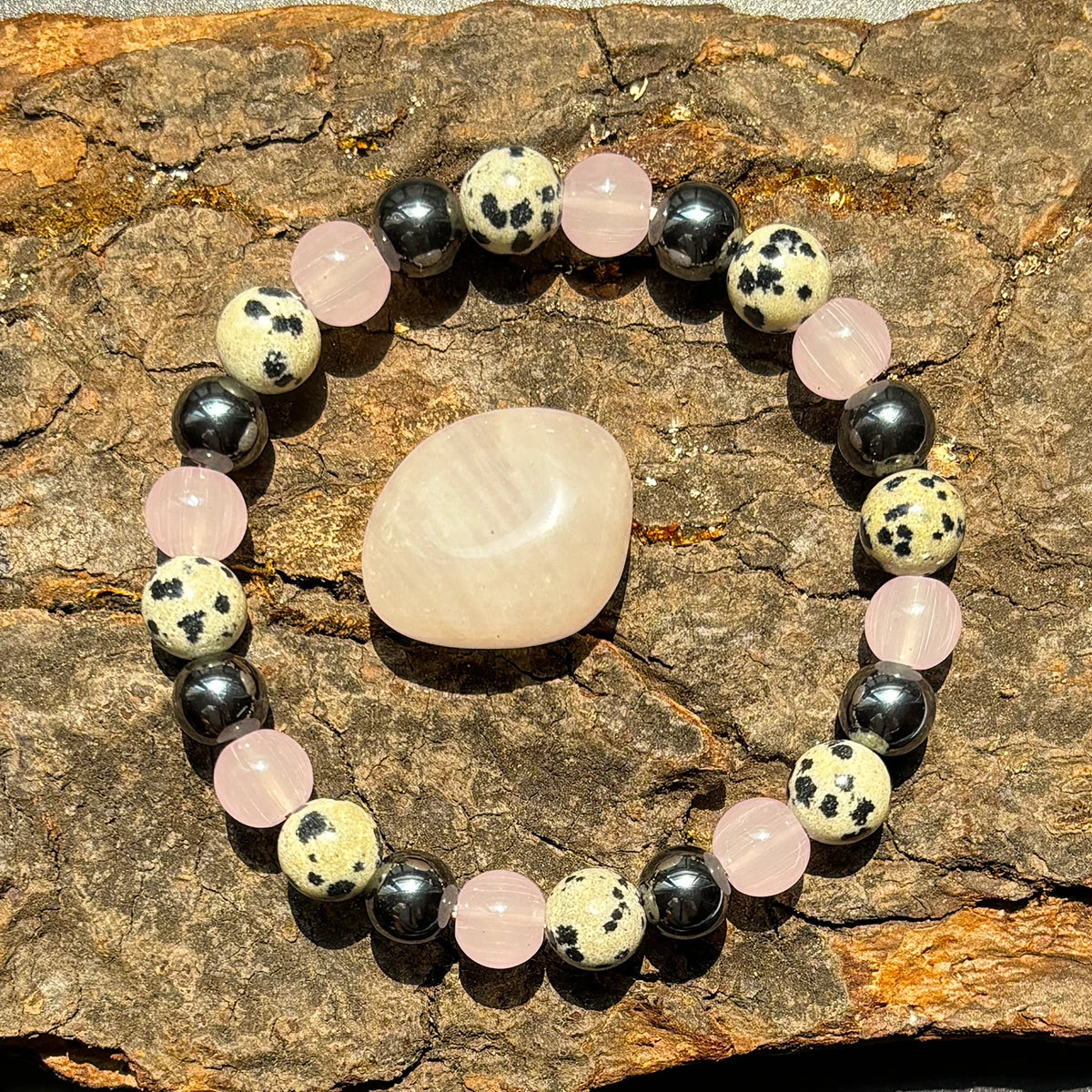 ✨ Handmade 8mm Alabaster and Hematite Beaded Bracelet – Unisex Natural Stone Jewelry for Style & Balance