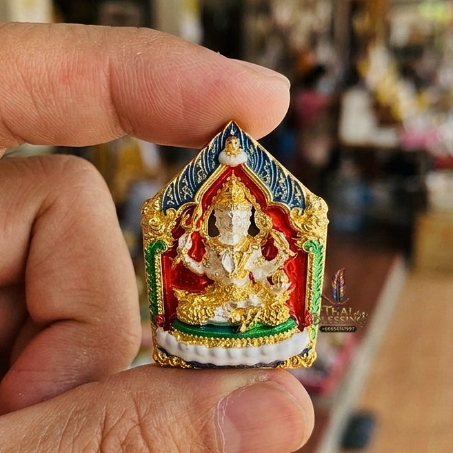 Authentic Thai Sacred Phra Phrom Erawan (4-Faced Brahma Divine Creator Statue) - Small Size Gold Plated with Enamel & 2K Plated Body Edition (Mahathep Pratthan Khwam Samret 67 Model) for Ultimate Success, Prosperity, Health & Wish Fulfillment