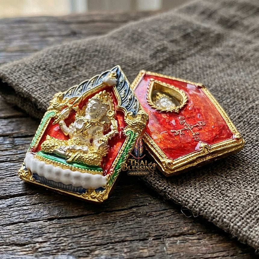 Authentic Thai Sacred Phra Phrom Erawan (4-Faced Brahma Divine Creator Statue) - Small Size Gold Plated with Enamel & 2K Plated Body Edition (Mahathep Pratthan Khwam Samret 67 Model) for Ultimate Success, Prosperity, Health & Wish Fulfillment