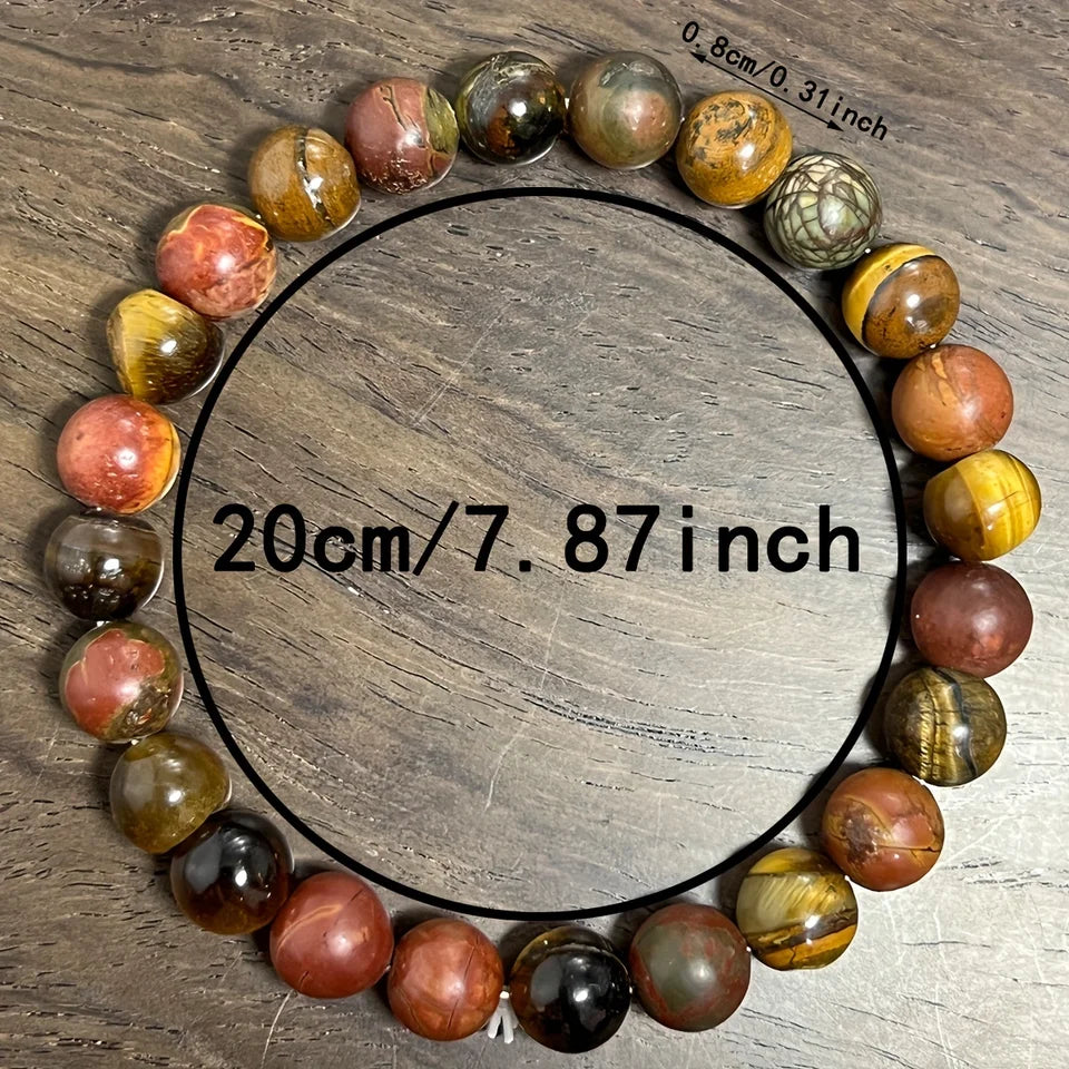 🛡️ Men's "Warrior's Balance" Protection Bracelet: Natural Tiger Eye & Matte Picasso Jasper – Courage, Creativity & Grounding Energy Jewelry