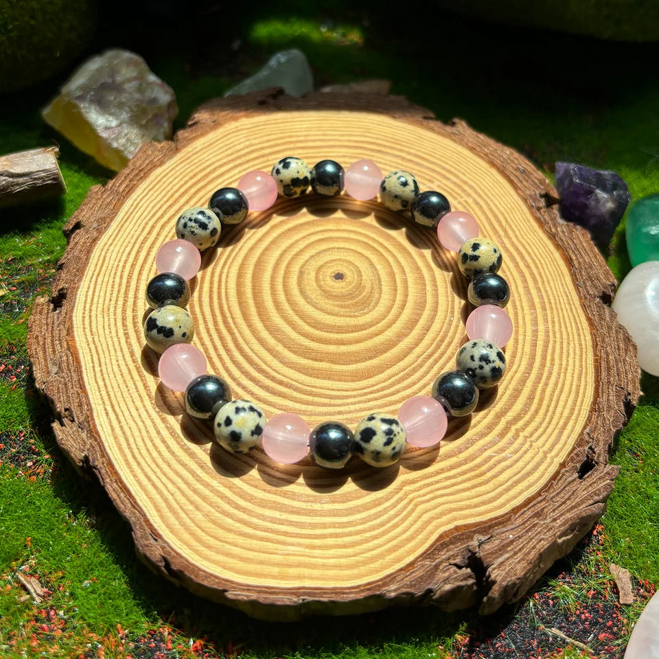 ✨ Handmade 8mm Alabaster and Hematite Beaded Bracelet – Unisex Natural Stone Jewelry for Style & Balance