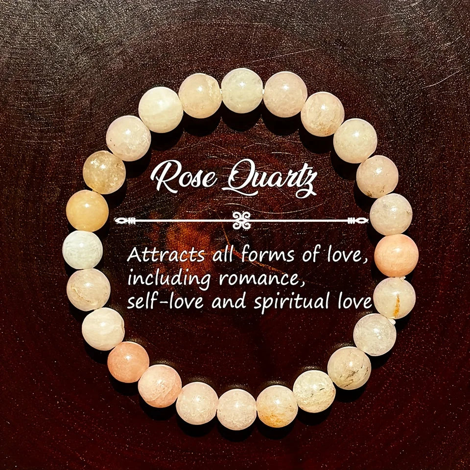 ✨ Rose Quartz Bracelet – Natural Stone Handmade Beads – Unisex Jewelry for Emotional Balance & Chakra Healing – Stylish Christmas Gift