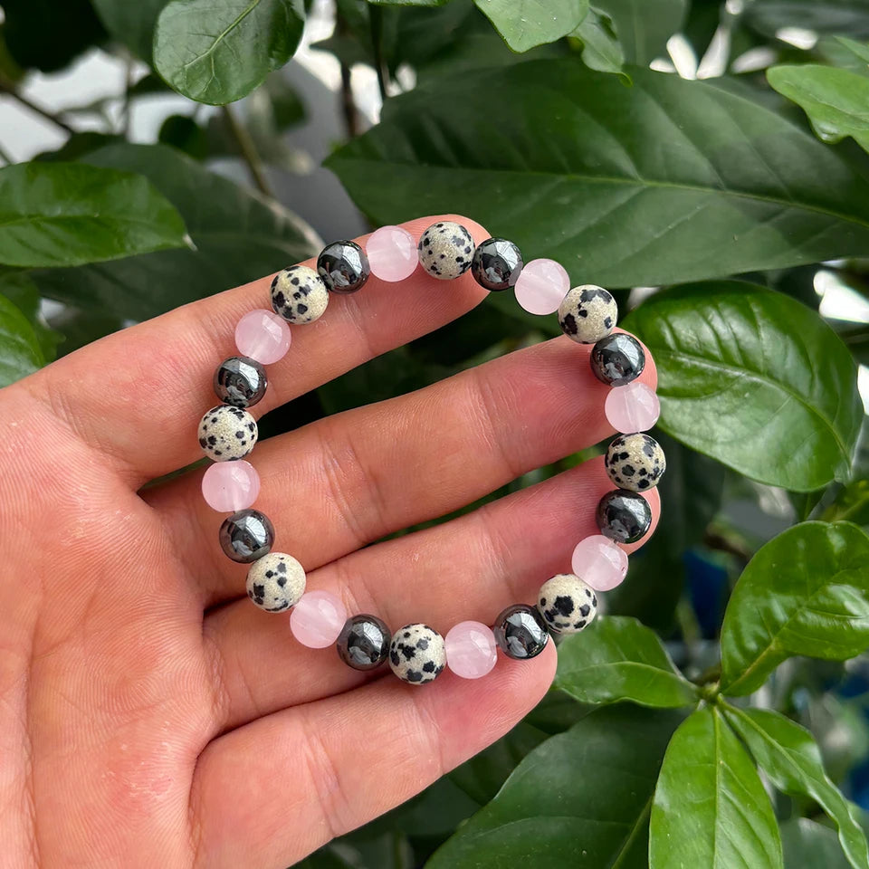 ✨ Handmade 8mm Alabaster and Hematite Beaded Bracelet – Unisex Natural Stone Jewelry for Style & Balance