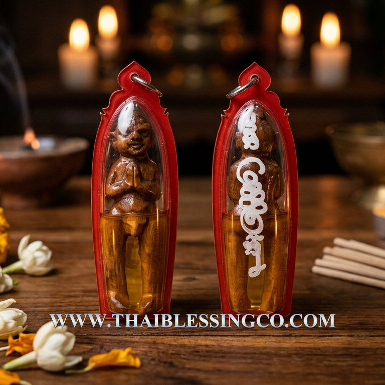 ✨ Sacred Spirit Warrior: "Kuman Thong Phet Kla" Teak Wood Amulet – Ancient Thai Teak Wood Wealth Magnet & Miracle Worker (2023 Edition by Arjan Bank)