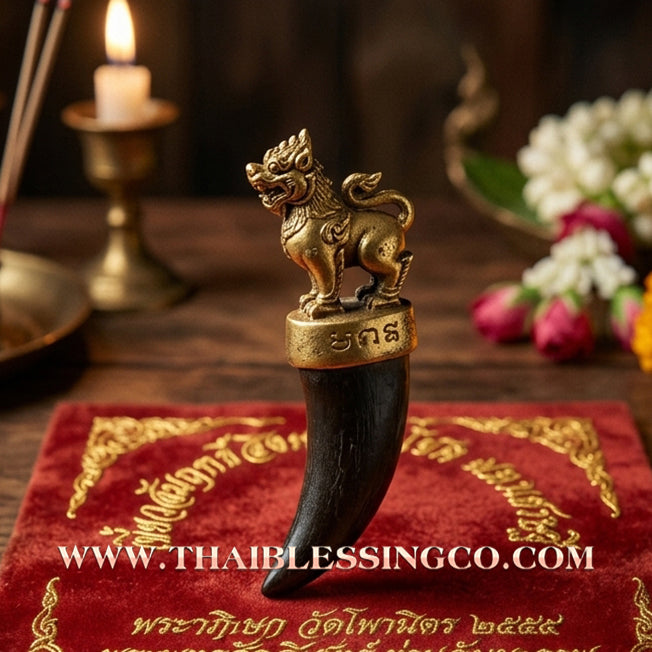 🦁 Sacred "Kiao Samlit" Singha Maha Chok: Authentic Thai Victory Bronze Lion of Fortune & Millionaire Abundance by Wat Traimit (2016)