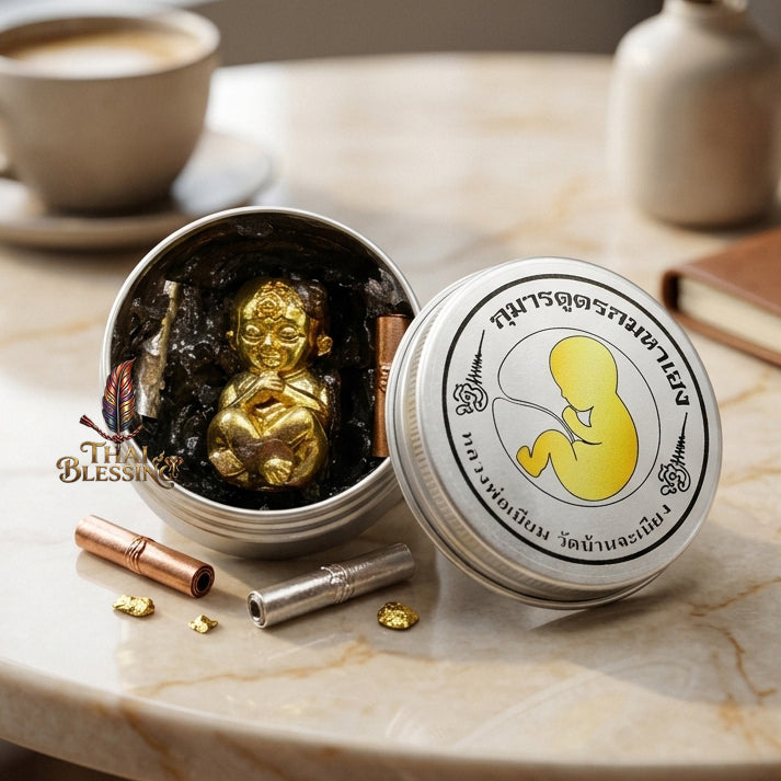 🔱 Kuman Dood Rok Maha Heng – The Billionaire’s Navigator of Eternal Abundance – "Maha Sanaeh Pan Lan" Edition – Embedded with Black Metta Wax & Twin Takruts – Luang Phor Mian, Wat Ban Janiang (2566) – The Ultimate Engine