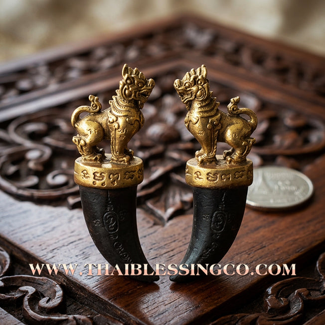 🦁 Sacred "Kiao Samlit" Singha Maha Chok: Authentic Thai Victory Bronze Lion of Fortune & Millionaire Abundance by Wat Traimit (2016)
