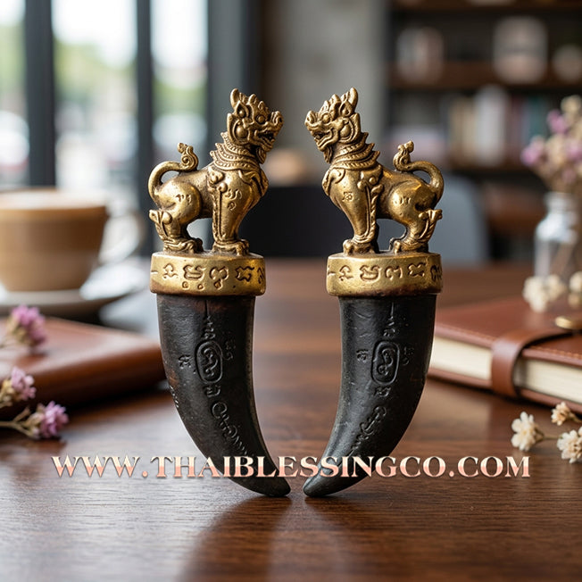 🦁 Sacred "Kiao Samlit" Singha Maha Chok: Authentic Thai Victory Bronze Lion of Fortune & Millionaire Abundance by Wat Traimit (2016)