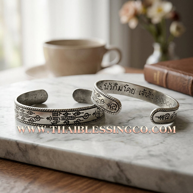🌟 ✨ Authentic Thai Sacred Bangle 2017: Sovereign "Sian Pae Rong Si" - Jao Sua 10,000 Lan Edition by Kruba Krissana – Premium Alpaca Silver Edition