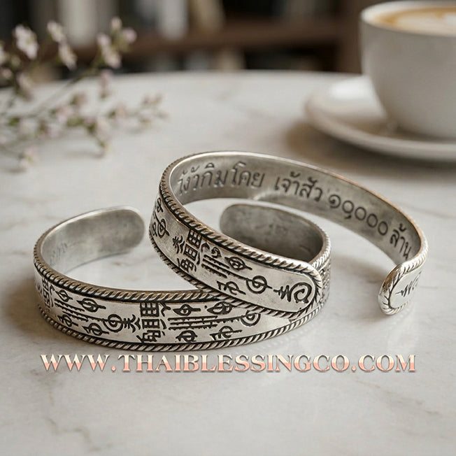 🌟 ✨ Authentic Thai Sacred Bangle 2017: Sovereign "Sian Pae Rong Si" - Jao Sua 10,000 Lan Edition by Kruba Krissana – Premium Alpaca Silver Edition
