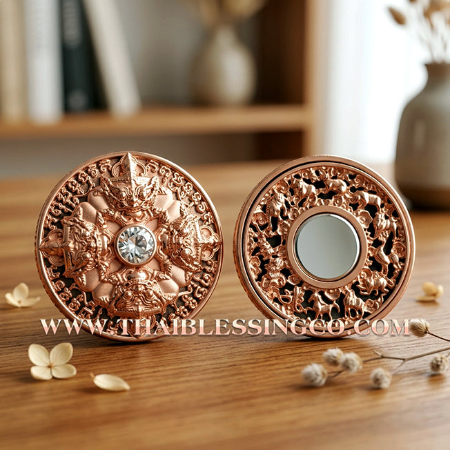 ✨🌑 Sacred "Rian Rahu Phi Chai Sombat" (The Victorious Rahu of Treasures) – Rose Gold-Plated Samrit EditionThe Ultimate Celestial Shield for Financial Command, Destiny Realignment, and Unshakeable Authority!