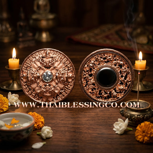✨🌑 Sacred "Rian Rahu Phi Chai Sombat" (The Victorious Rahu of Treasures) – Rose Gold-Plated Samrit EditionThe Ultimate Celestial Shield for Financial Command, Destiny Realignment, and Unshakeable Authority!