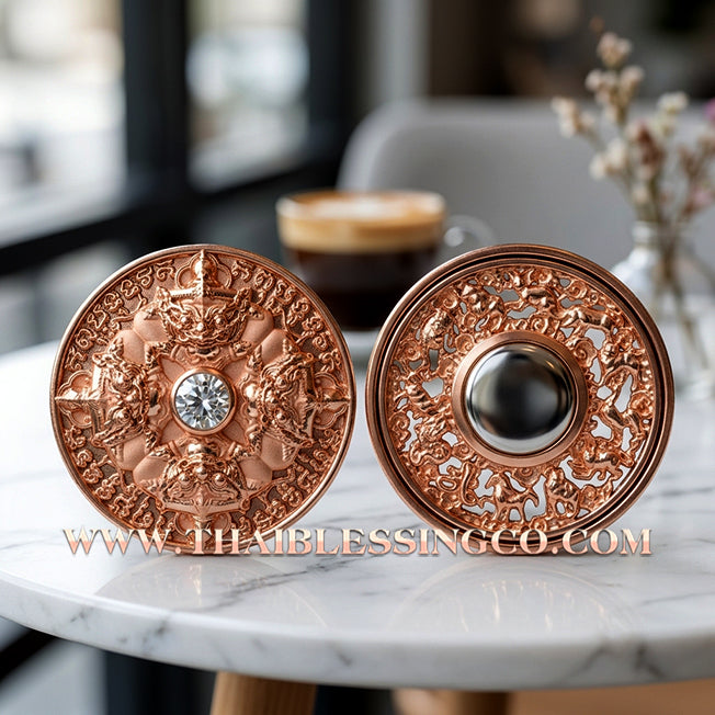 ✨🌑 Sacred "Rian Rahu Phi Chai Sombat" (The Victorious Rahu of Treasures) – Rose Gold-Plated Samrit EditionThe Ultimate Celestial Shield for Financial Command, Destiny Realignment, and Unshakeable Authority!