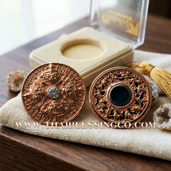 ✨🌑 Sacred "Rian Rahu Phi Chai Sombat" (The Victorious Rahu of Treasures) – Rose Gold-Plated Samrit EditionThe Ultimate Celestial Shield for Financial Command, Destiny Realignment, and Unshakeable Authority!