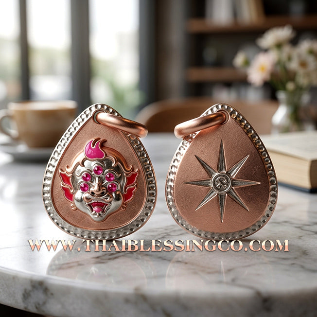 🔥 Sacred "Si Hu Ha Ta" (4 Ears & 5 Eyes) – Pink Gold-Plated & Enamel Samrit Edition: Arjan Subin Na Na Thong (2021) – The Legendary "Charcoal-to-Gold" Catalyst for Sudden Wealth, Business Windfalls, and Unstoppable Financial Success!