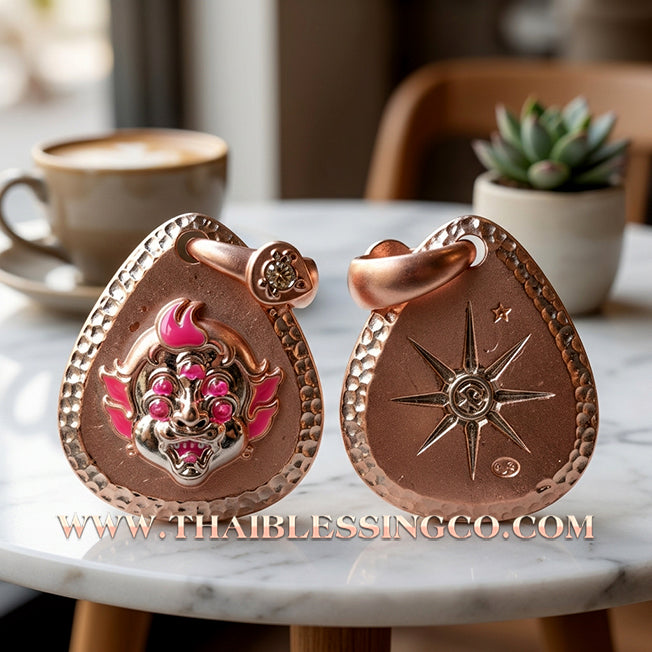 🔥 Sacred "Si Hu Ha Ta" (4 Ears & 5 Eyes) – Pink Gold-Plated & Enamel Samrit Edition: Arjan Subin Na Na Thong (2021) – The Legendary "Charcoal-to-Gold" Catalyst for Sudden Wealth, Business Windfalls, and Unstoppable Financial Success!