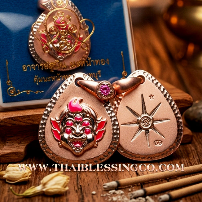 🔥 Sacred "Si Hu Ha Ta" (4 Ears & 5 Eyes) – Pink Gold-Plated & Enamel Samrit Edition: Arjan Subin Na Na Thong (2021) – The Legendary "Charcoal-to-Gold" Catalyst for Sudden Wealth, Business Windfalls, and Unstoppable Financial Success!