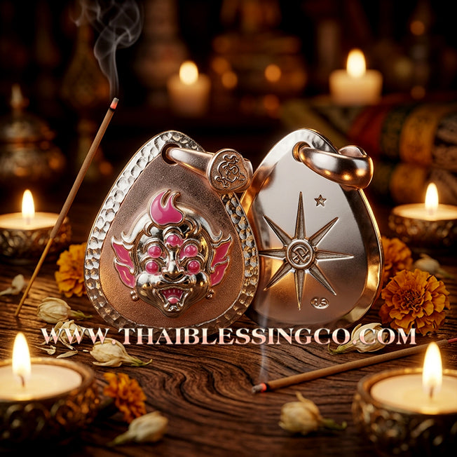 🔥 Sacred "Si Hu Ha Ta" (4 Ears & 5 Eyes) – Pink Gold-Plated & Enamel Samrit Edition: Arjan Subin Na Na Thong (2021) – The Legendary "Charcoal-to-Gold" Catalyst for Sudden Wealth, Business Windfalls, and Unstoppable Financial Success!