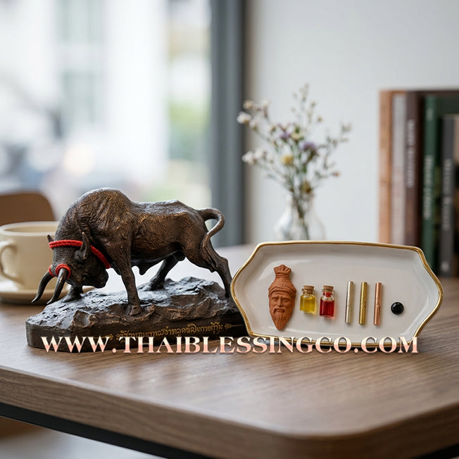 ✨🔥 Sacred "Wua Thanu" (The Divine Arrow Bull) – Large Samrit Bronze Altar Edition: Arjan Sanoh, Samnak Yant Phutthawet (2023) – The Absolute Engine for Sovereign Protection, Wealth Defense, and Unstoppable Life Elevation!