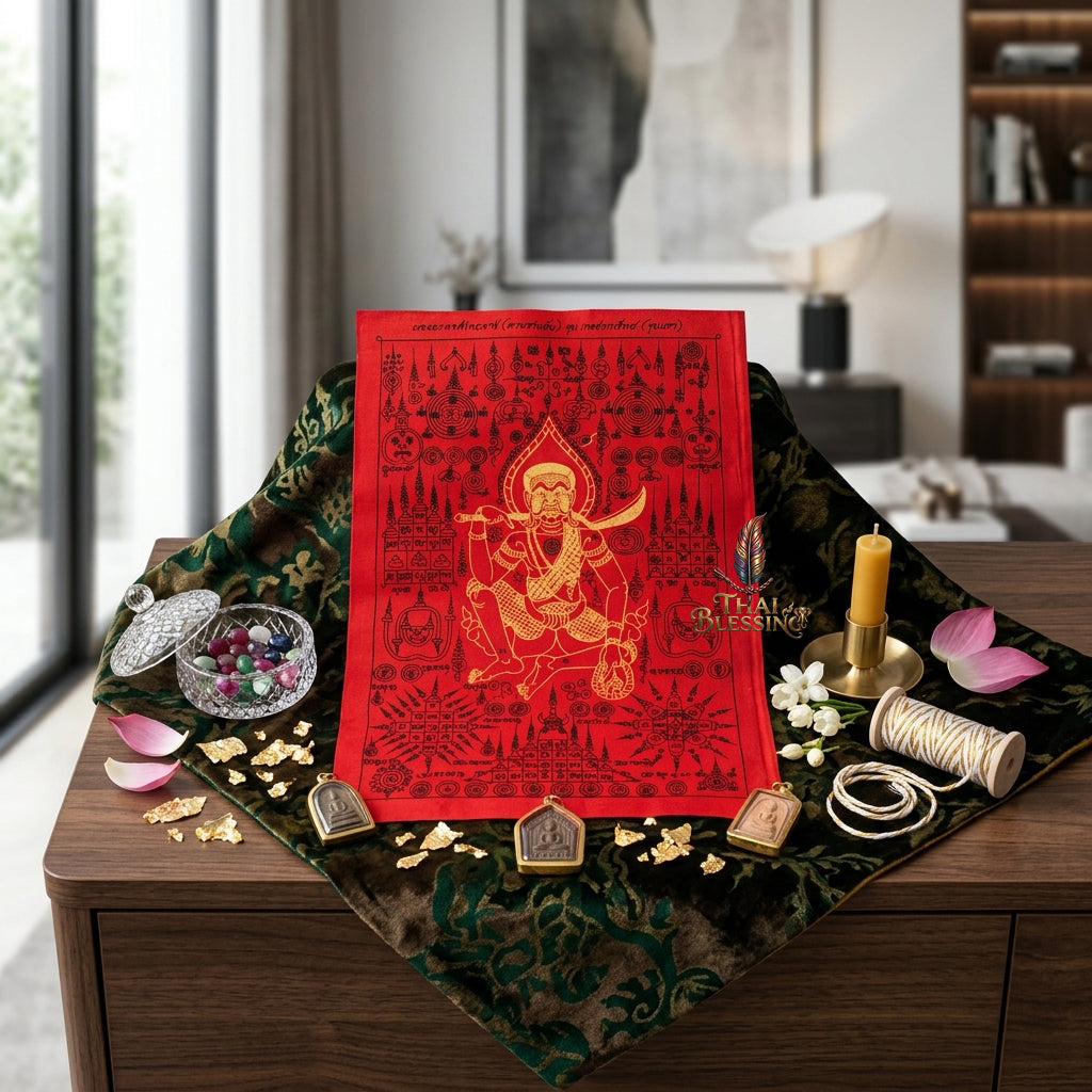 ✨🎭 Ancient Thai Ta Phran Jan Yantra Cloth - First Edition Wealth Snatcher Scroll, Royal Lanna Mystical Protection Shield, Southern Charisma Aura Art