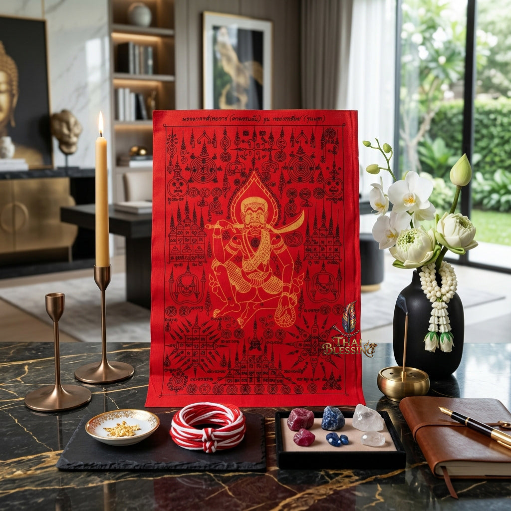 ✨🎭 Ancient Thai Ta Phran Jan Yantra Cloth - First Edition Wealth Snatcher Scroll, Royal Lanna Mystical Protection Shield, Southern Charisma Aura Art