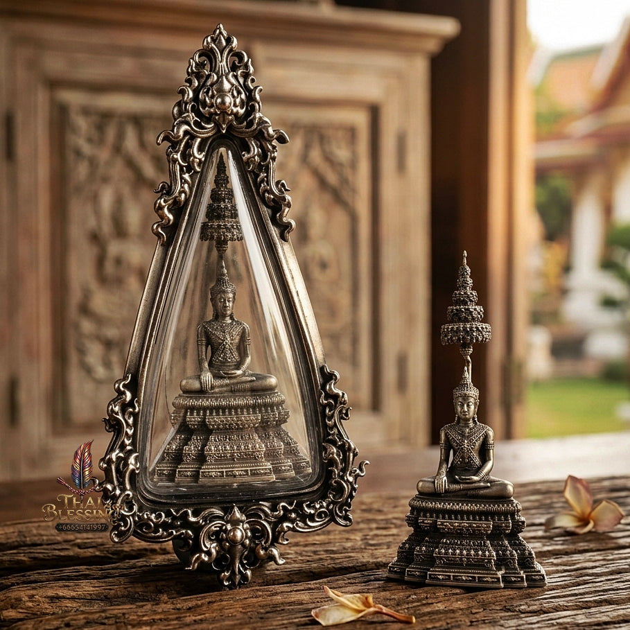 Ayutthaya Buddha Pendant Thai Amulet Protection talisman good luck charm spiritual jewelry Sovereign Royal Victory & Cosmic Life Elevation Royal Attire Ayutthaya Buddha Mongkhon Chiwit Pichit Mara