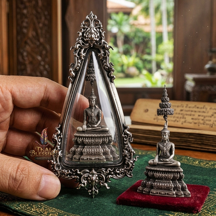 Ayutthaya Buddha Pendant Thai Amulet Protection talisman good luck charm spiritual jewelry Sovereign Royal Victory & Cosmic Life Elevation Royal Attire Ayutthaya Buddha Mongkhon Chiwit Pichit Mara