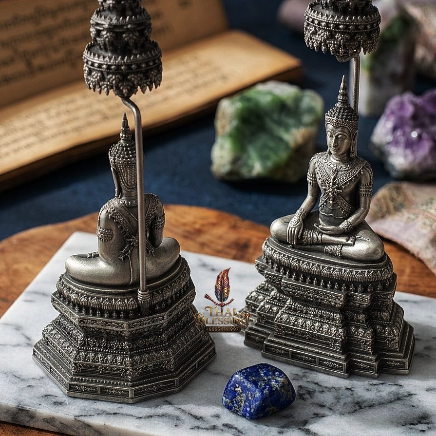 Ayutthaya Buddha Pendant Thai Amulet Protection talisman good luck charm spiritual jewelry Sovereign Royal Victory & Cosmic Life Elevation Royal Attire Ayutthaya Buddha Mongkhon Chiwit Pichit Mara