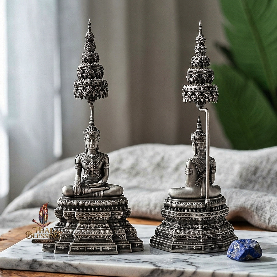 Ayutthaya Buddha Pendant Thai Amulet Protection talisman good luck charm spiritual jewelry Sovereign Royal Victory & Cosmic Life Elevation Royal Attire Ayutthaya Buddha Mongkhon Chiwit Pichit Mara