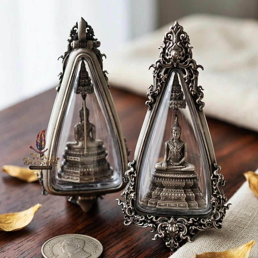 Ayutthaya Buddha Pendant Thai Amulet Protection talisman good luck charm spiritual jewelry Sovereign Royal Victory & Cosmic Life Elevation Royal Attire Ayutthaya Buddha Mongkhon Chiwit Pichit Mara