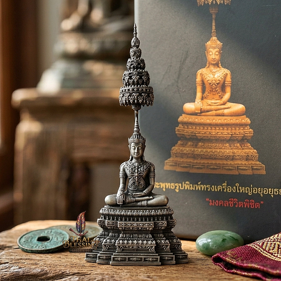 Ayutthaya Buddha Pendant Thai Amulet Protection talisman good luck charm spiritual jewelry Sovereign Royal Victory & Cosmic Life Elevation Royal Attire Ayutthaya Buddha Mongkhon Chiwit Pichit Mara