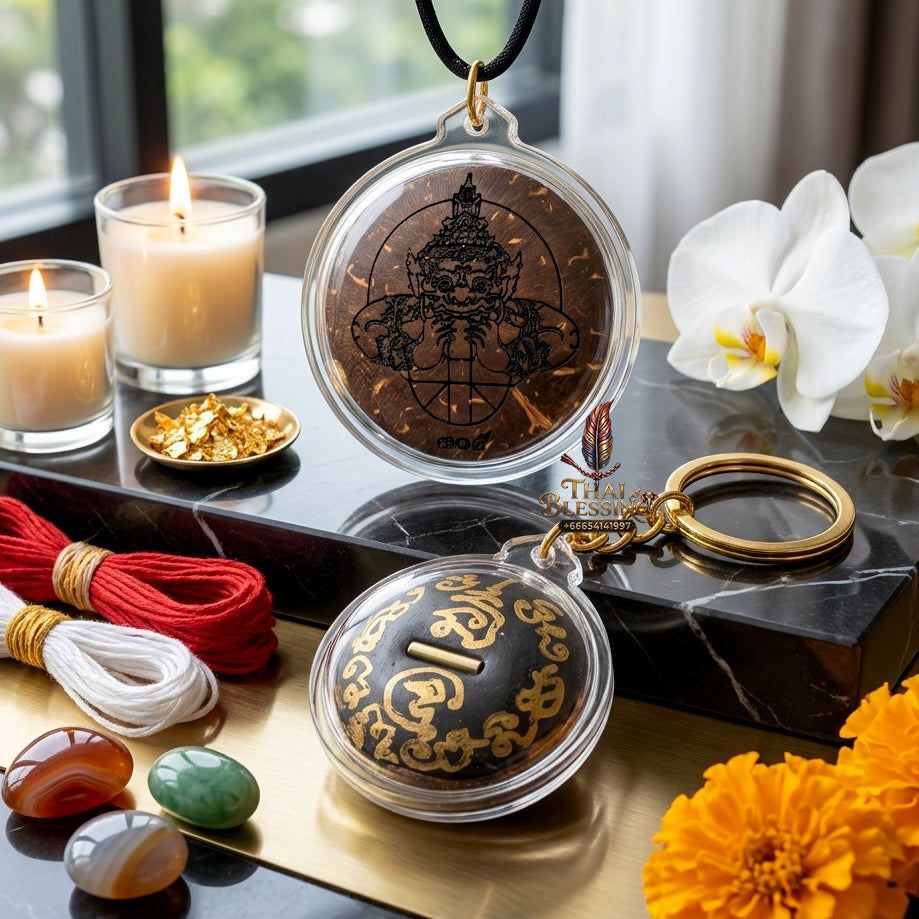✨ Authentic Hand-Carved One-Eyed Coconut Phra Rahu – Celestial Deity Edition, Luang Phor Chatchai, Wat Ban Poon 2019 – Rare Wealth & Protection Masterpiece