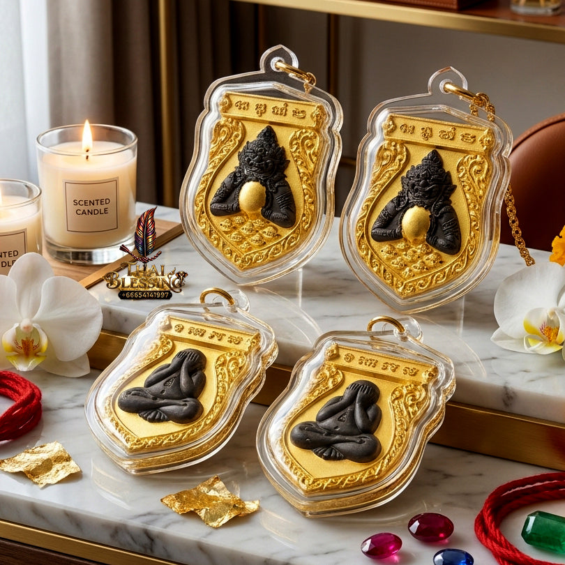 ✨ Authentic Phra Rahu Pit Ta – Gold & Black Rhodium Plated Bronze, Luang Pho Wan, Wat Khlong Khun 2018 “Great Millionaire” Edition – Rare Prestige & Fortune Magnet