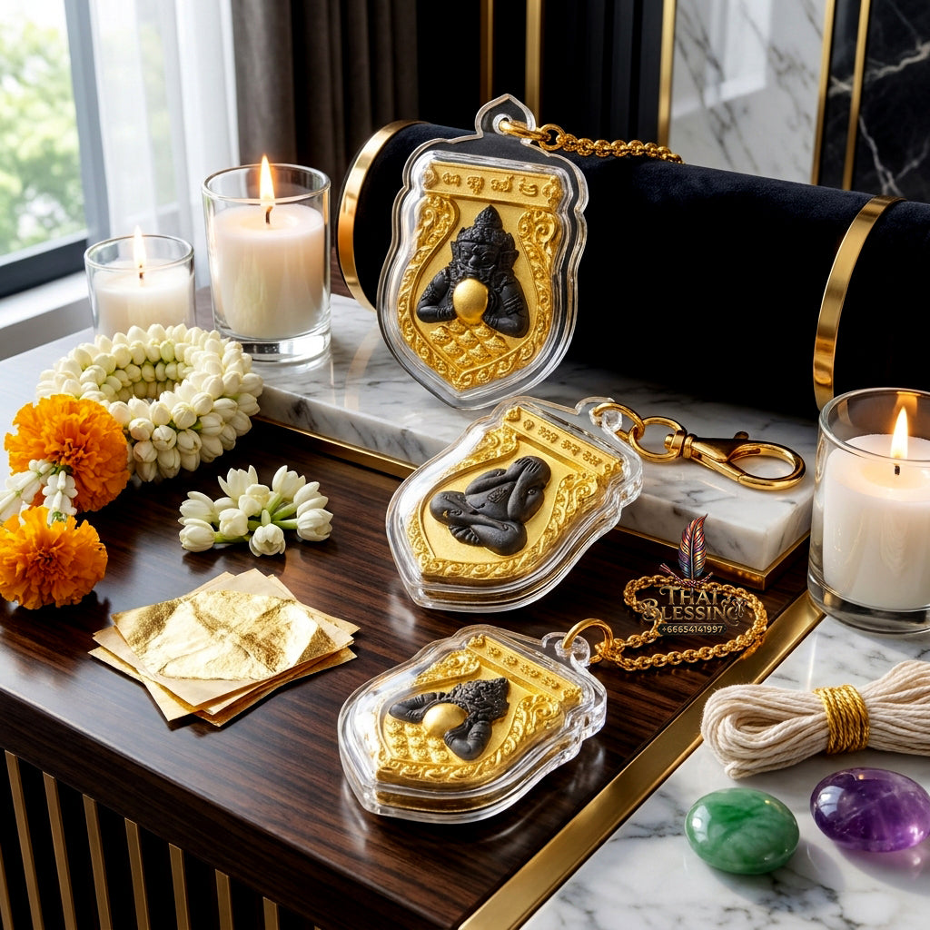 ✨ Authentic Phra Rahu Pit Ta – Gold & Black Rhodium Plated Bronze, Luang Pho Wan, Wat Khlong Khun 2018 “Great Millionaire” Edition – Rare Prestige & Fortune Magnet