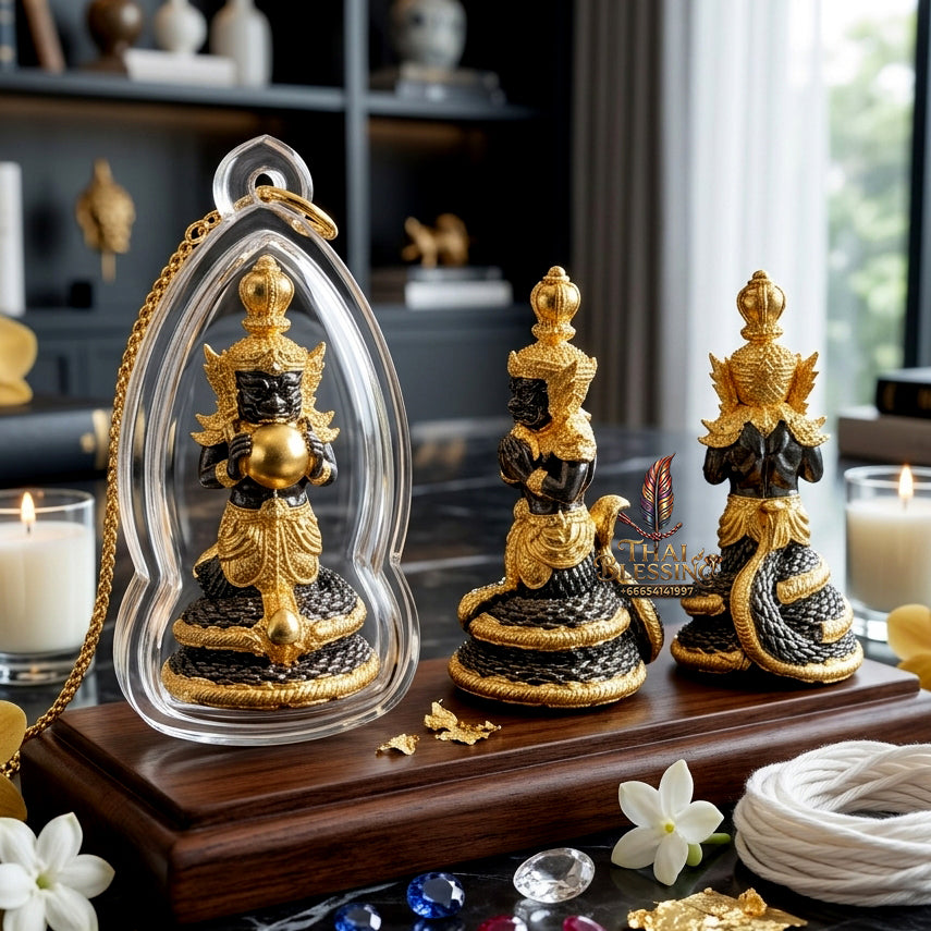 ✨ Authentic Phra Rahu Wealth Talisman – Premium Black Plated with Gold Accents, Luang Phor Sern, Wat Kao Luang Aat 2021 Edition – The Ultimate Prosperity Magnet