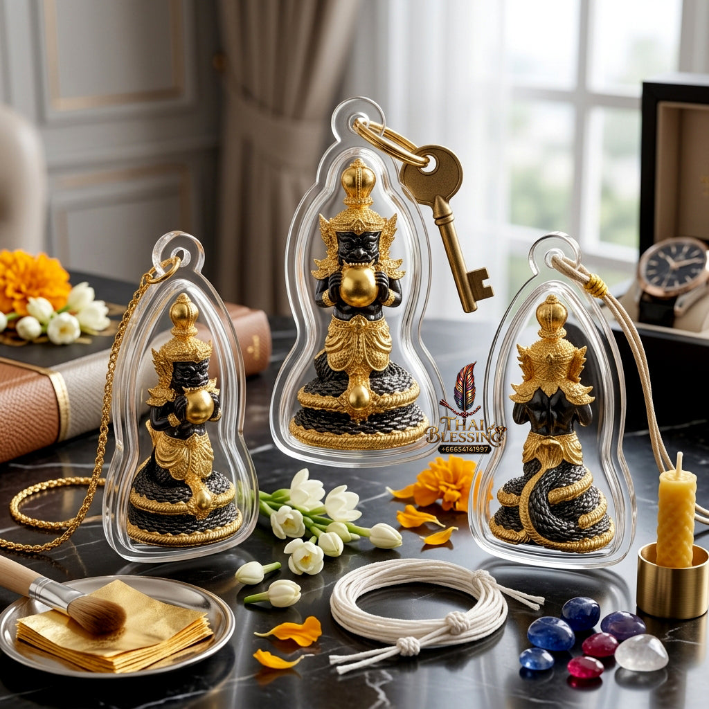 ✨ Authentic Phra Rahu Wealth Talisman – Premium Black Plated with Gold Accents, Luang Phor Sern, Wat Kao Luang Aat 2021 Edition – The Ultimate Prosperity Magnet