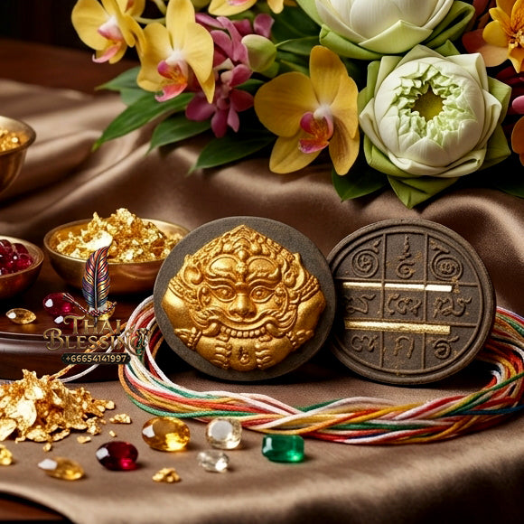 ✨ Authentic Phra Rahu “Nuea Duang” (Beyond Fate) – Sacred Kakyayak Earth with Gold Leaf & Takrut, Archan Plian Hatthanon, 2024 “Shao 5” Great Ceremony Edition