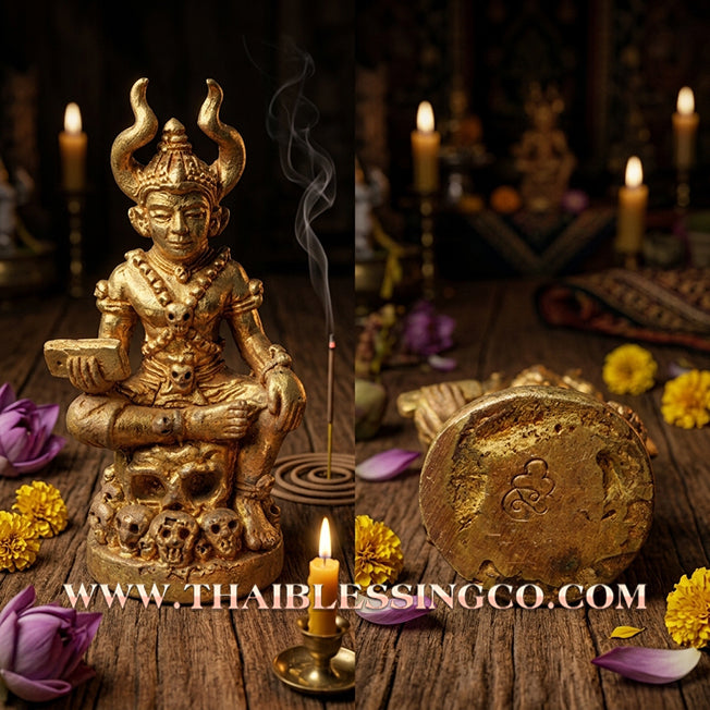 💀Authentic Thai Amulet 2018: Sovereign "Phaya Matchurat" (The King of Death) by Ajarn Plien Hatyanon – Sacred Bell Bronze (Thong Rakhang) Edition for Absolute Authority, Karma Cleansing, and Invincible Protection