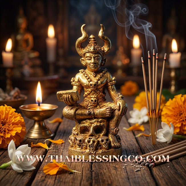 💀Authentic Thai Amulet 2018: Sovereign "Phaya Matchurat" (The King of Death) by Ajarn Plien Hatyanon – Sacred Bell Bronze (Thong Rakhang) Edition for Absolute Authority, Karma Cleansing, and Invincible Protection