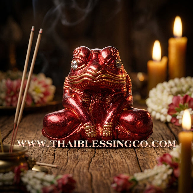 🐸Authentic Thai Amulet 2019: Sovereign "Kop Kin Duean" Moon-Devouring Toad by Khru Ba Chai Ya Patthaphi – Premium Red Enamel & Samrit Edition for Infinite Wealth, Business Luck, and Windfall Fortune Talisman
