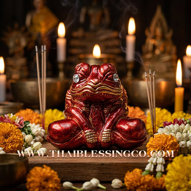 🐸Authentic Thai Amulet 2019: Sovereign "Kop Kin Duean" Moon-Devouring Toad by Khru Ba Chai Ya Patthaphi – Premium Red Enamel & Samrit Edition for Infinite Wealth, Business Luck, and Windfall Fortune Talisman
